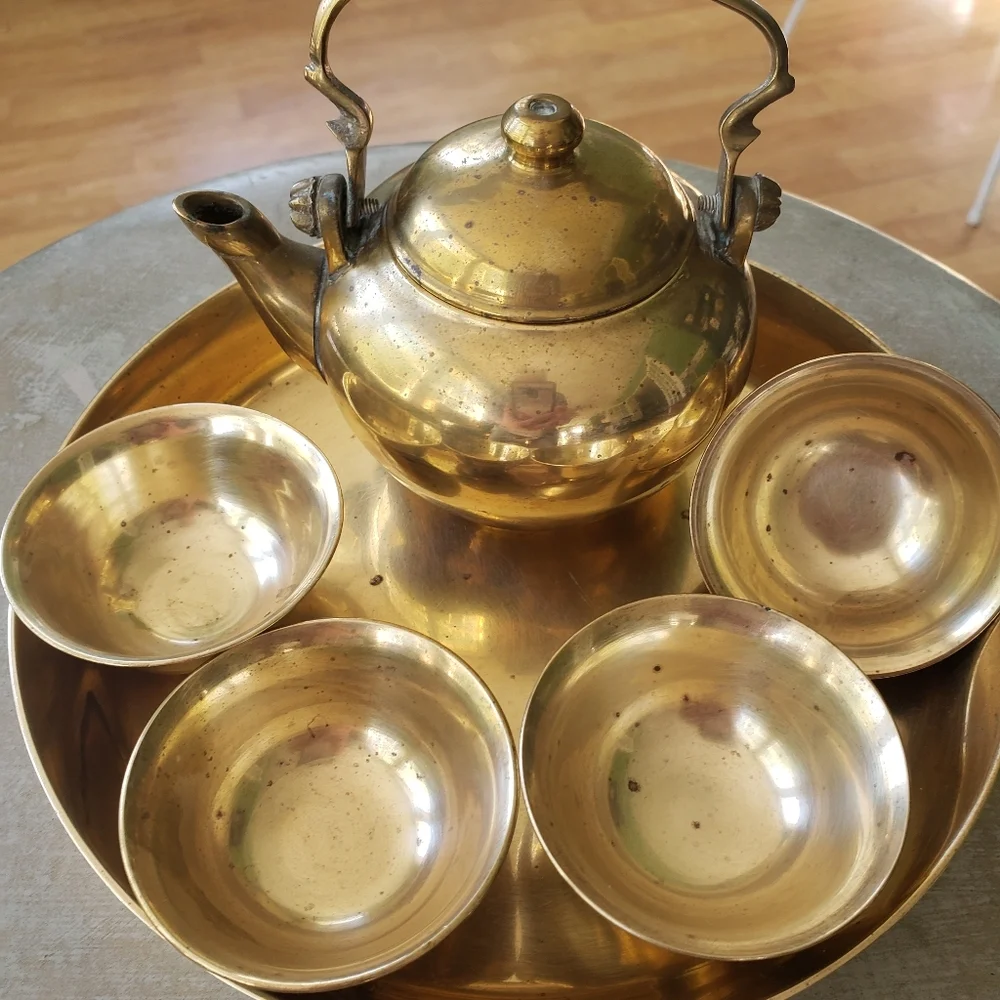 Serving set solid brass vintage